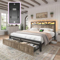 EnHomee Full Size Bed Frame with 2 Storage Drawers and Headboard Full Bed Frame with Built in Charging Station & LED Light,NO Noise,No Box Spring Needed,Light Grey