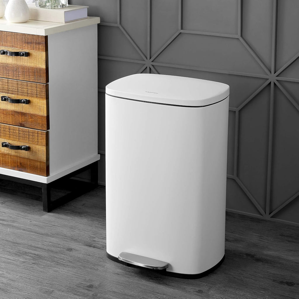 happimess HPM1006C Connor Rectangular 13-Gallon Trash Can with Soft-Close Lid and Free Mini Trash Can, Fingerprint Resistant, Modern, Minimalistic for Home, Kitchen, Office, Bathroom, White
