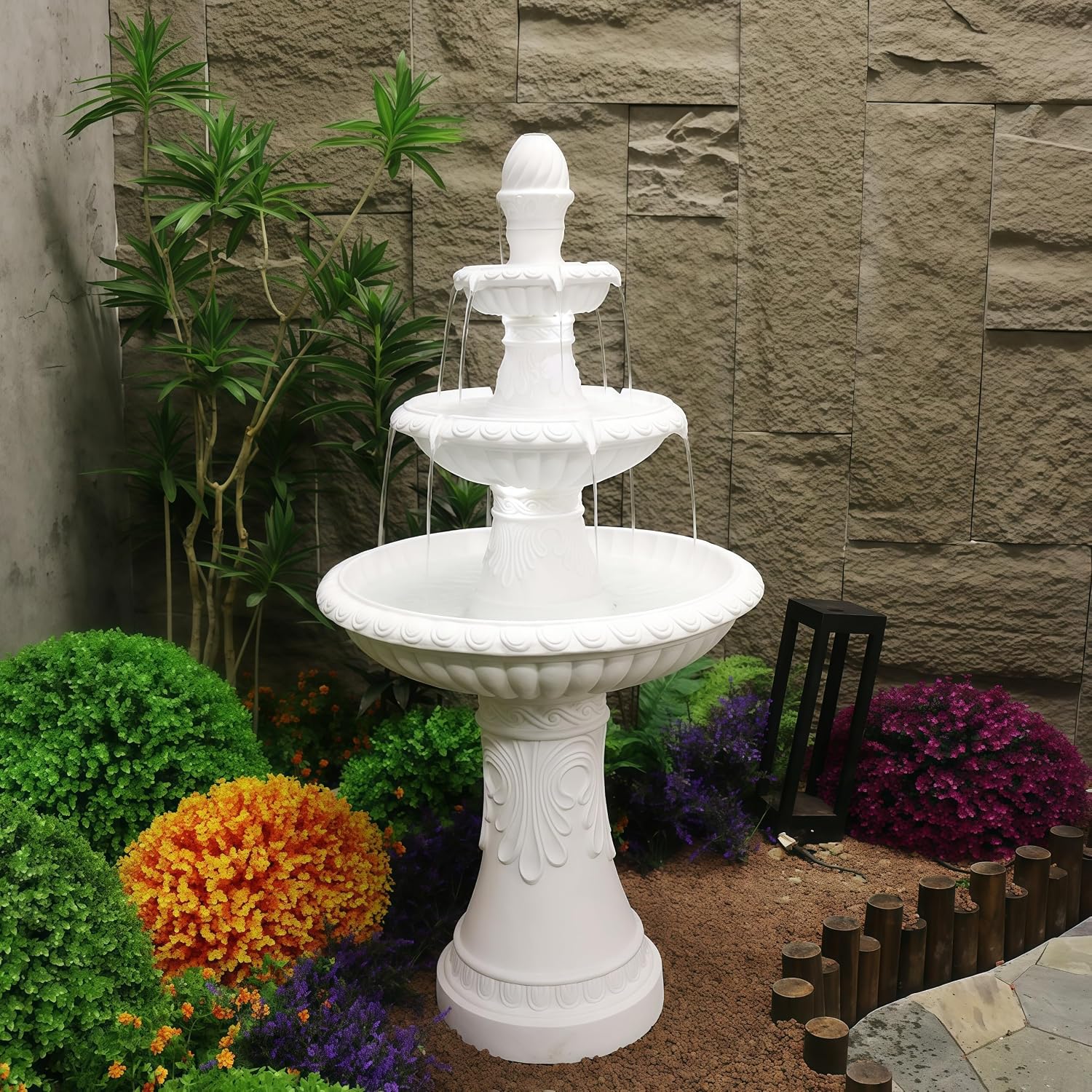 Top Outdoor Water Fountain Outside, Garden Water Fountain Decor for Gardens, Landscaping, Patios, Lawns (White)