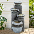 4-Tier 19.5' Indoor/Outdoor Fountain with LED Lights, Resin Pebble Tabletop Design,Soothing Cascading Waterfall for Garden/Patio/Deck/Home Decor