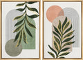 SIGNFORD Framed Canvas Print Wall Art Set Jungle Palm Leaf Geometric Polygons Abstract Shapes Illustration Modern Art Decorative Nordic Nature for Living Room, Bedroom, Office - 24'x36'x2 Natural