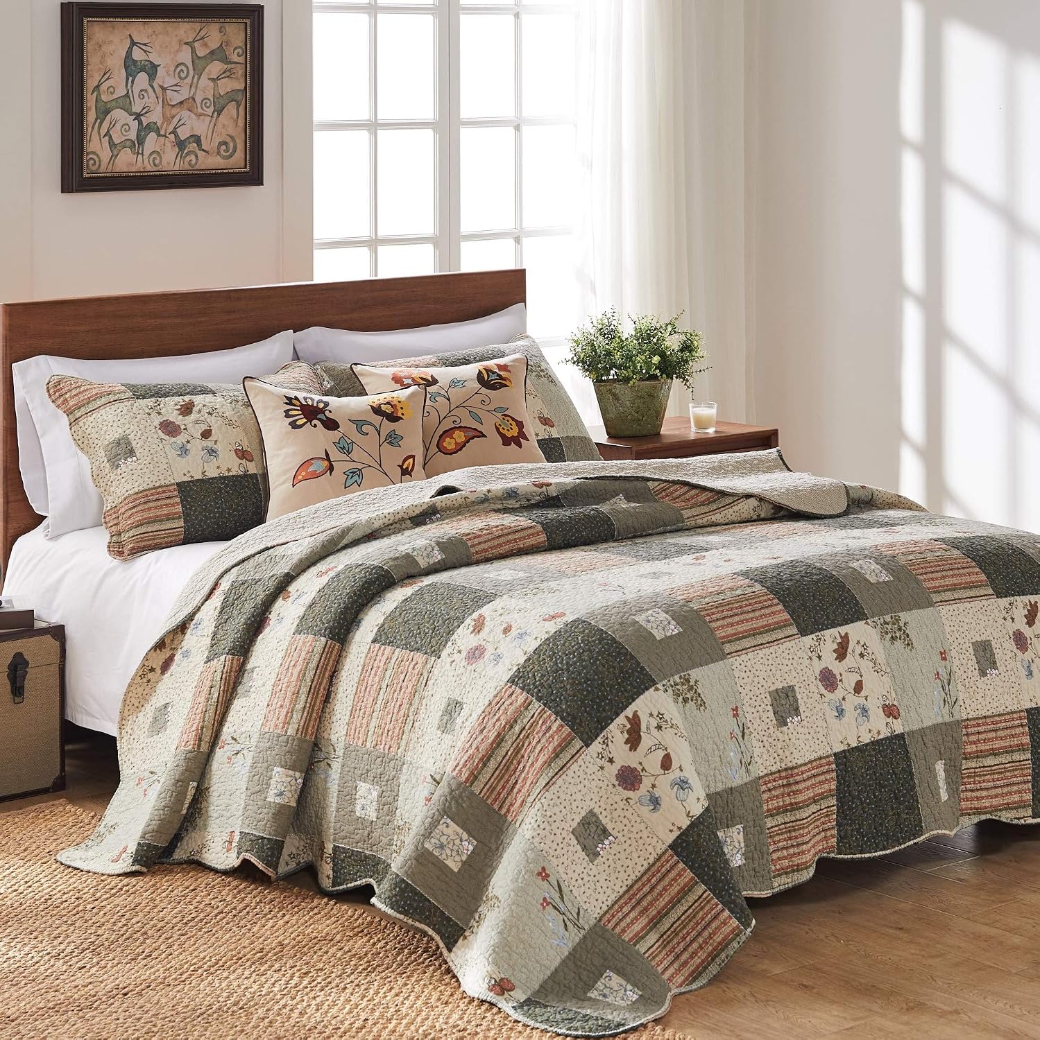 Greenland Home GL-1010GBSQ Sedona Quilt Set, 5-Piece Full/Queen, Gray
