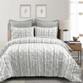 Lush Decor Ravello Pintuck Striped Comforter Set - Luxe 5 Piece Reversible Bedding Set - Traditional Glam & Farmhouse Inspired Bedroom Decor - Full/ Queen, Gray Stripe