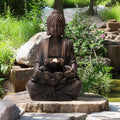 Glitzhome Outdoor Fountain 23.25' H, Zen Style Buddha Fountains Indoor Water Fountain with Pump & LED Lights, Freestanding Water Feature Fountains Outside Garden Backyard Decor
