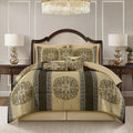 Grand Avenue Medallion 7 Piece Black Gold Comforter Set, King Size Jacquard Bedding, All Season Bedding Set, Bed Skirt, Pillows & Shams