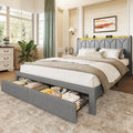 WLIVE Queen Size Upholstered Bed Frame with 2 Drawers, Storage Headboard Platform Bed with Charging Station and LED Light, Sturdy Metal & Wooden Slats Support, No Box Spring Needed, Light Grey
