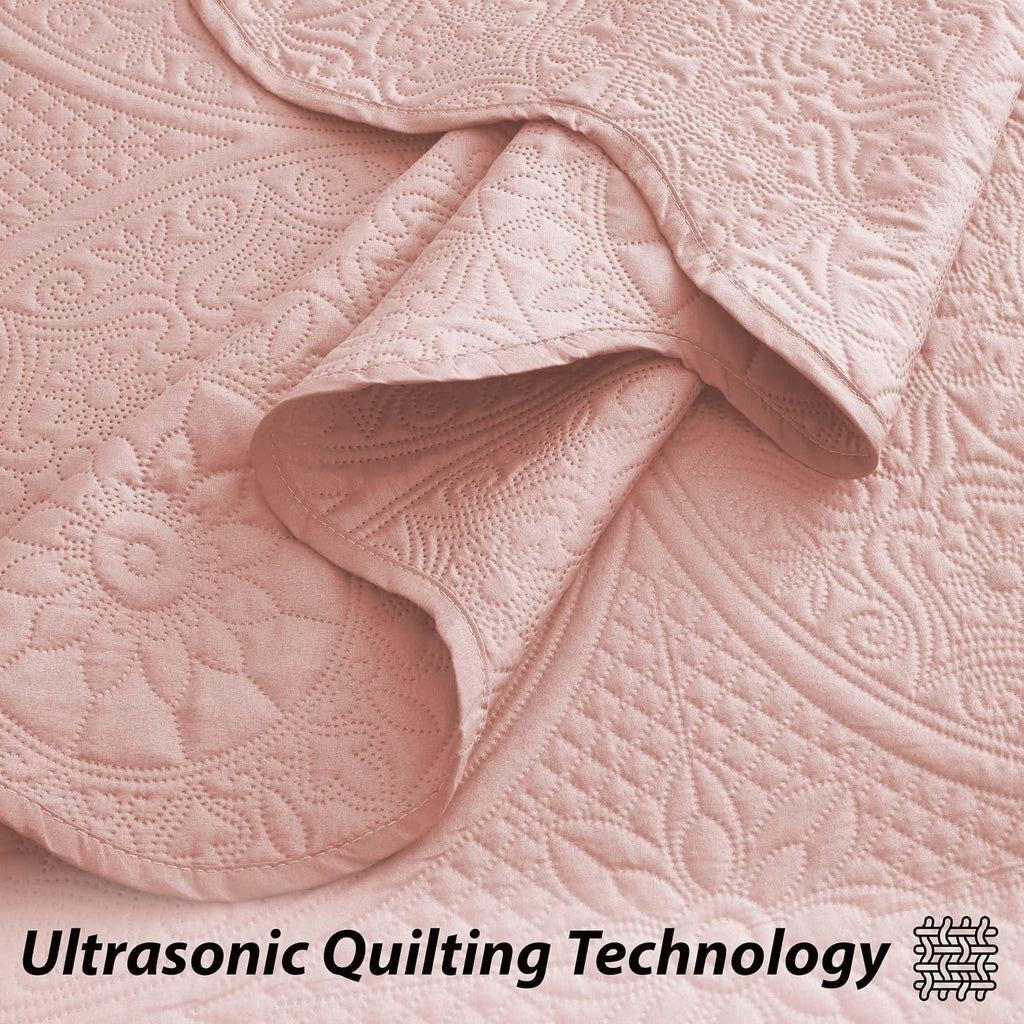 IR Imperial Rooms 8 Pack California King Quilt Bedding Set (118'x106') - Bulk Wholesale for Hotels, Guest Bedroom & Airbnbs - Microfiber Reversible Floral Embossed Quilts Bedspreads (Peach)