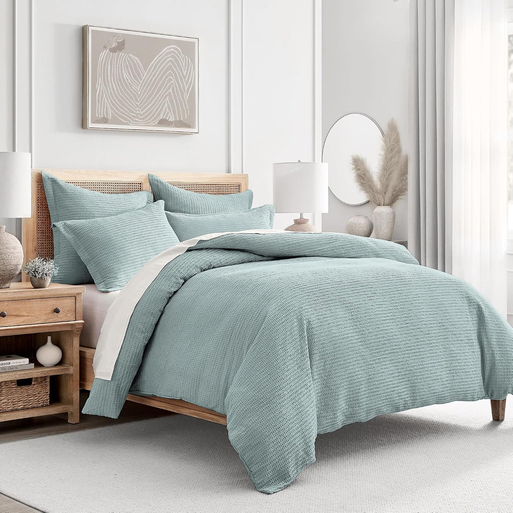 Levtex Home - Cloud Waffle Blue Haze Comforter Set - Full/Queen Comforter + Two Standard Pillow Cases - Waffle Weave - Blue Haze - Comforter (90 x 94in.) and Pillow Case (26 x 20in.) - Cotton