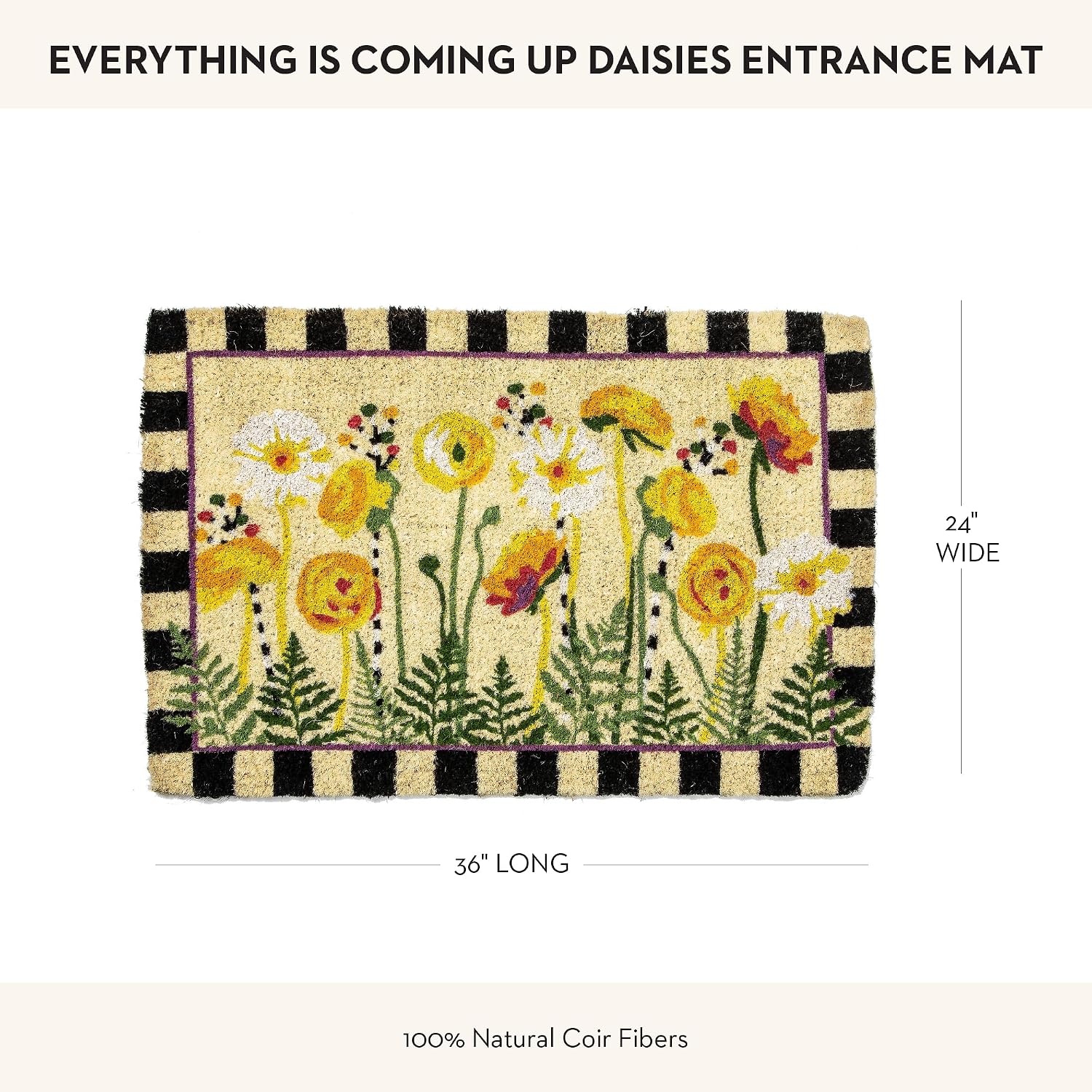 MACKENZIE-CHILDS Entrance Mat, Decorative Outdoor Front Door Mat, Coir Door Mat, Everything is Coming Up Daisies