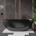 65'' Black Bathtub,Stone Resin Solid Surface Freestanding Bathtub, Modern Elegant Design Soaking Stand Alone Tub, Matte Black, Drain and Overflow Included