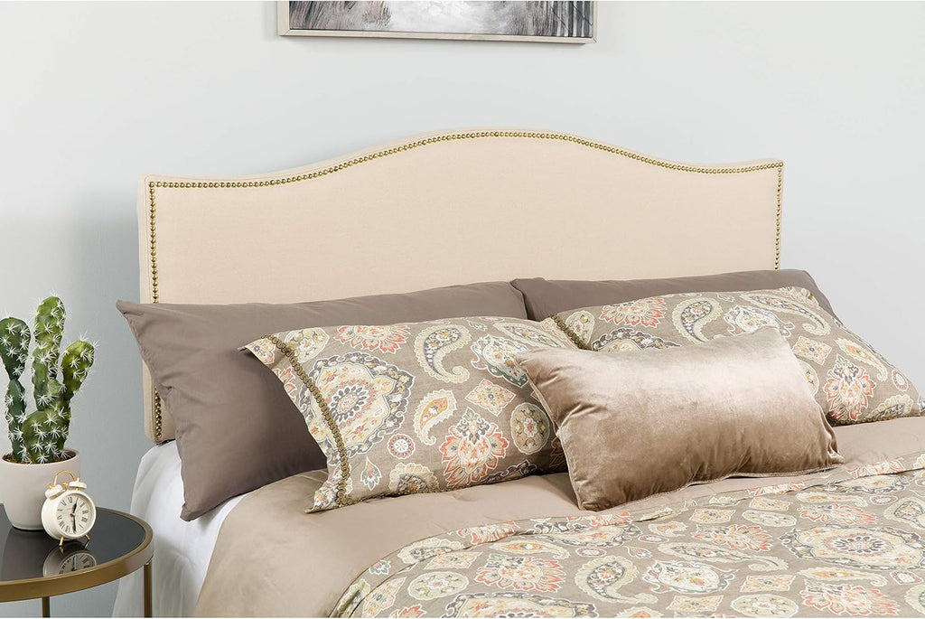 Flash Furniture Lexington Upholstered Full Size Headboard with Accent Nail Trim in Beige Fabric