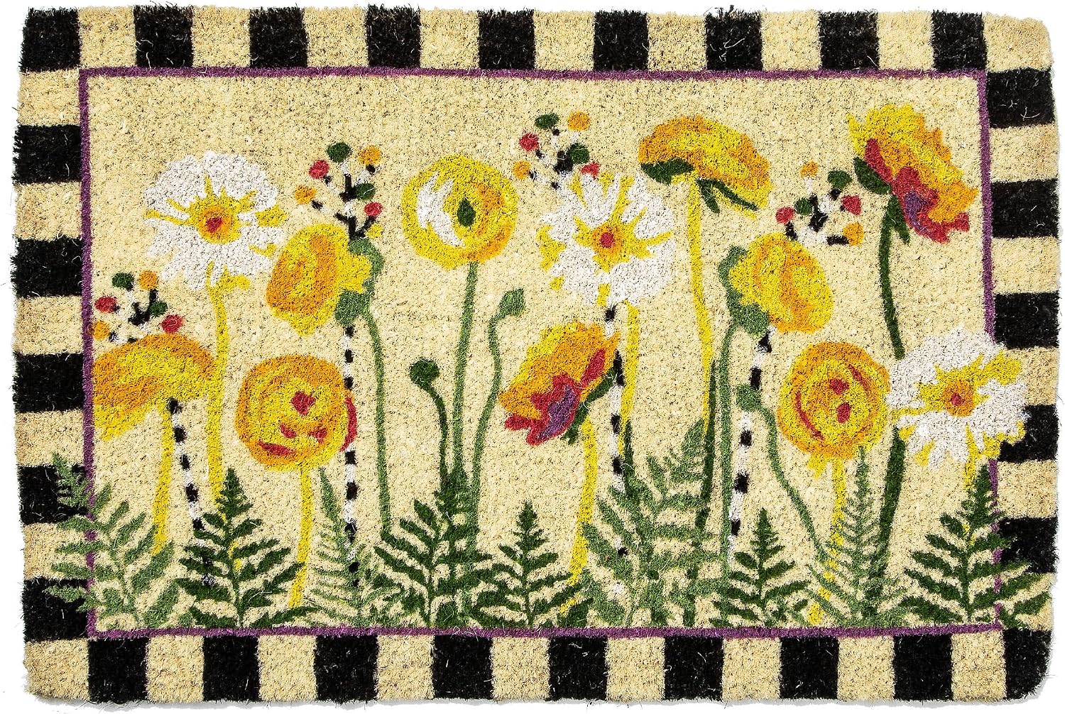 MACKENZIE-CHILDS Entrance Mat, Decorative Outdoor Front Door Mat, Coir Door Mat, Everything is Coming Up Daisies