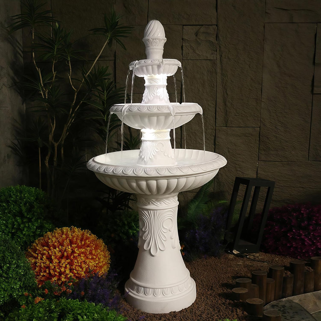 Top Outdoor Water Fountain Outside, Garden Water Fountain Decor for Gardens, Landscaping, Patios, Lawns (White)