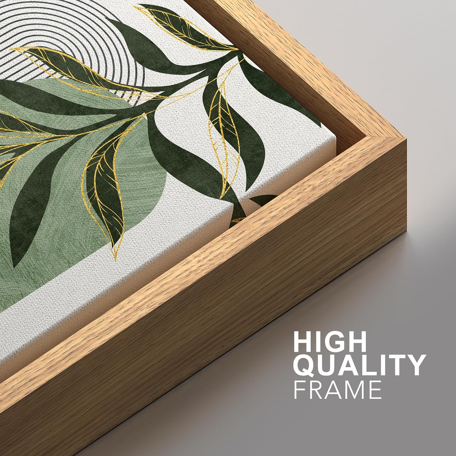 SIGNFORD Framed Canvas Print Wall Art Set Jungle Palm Leaf Geometric Polygons Abstract Shapes Illustration Modern Art Decorative Nordic Nature for Living Room, Bedroom, Office - 24'x36'x2 Natural