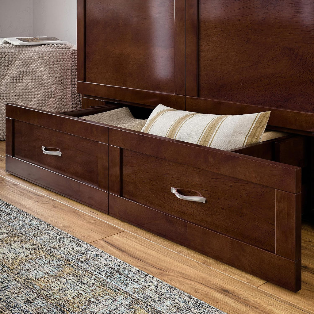 AFI Hamilton Full Murphy Bed Chest with Mattress, Storage, and Built-in Charger in Walnut