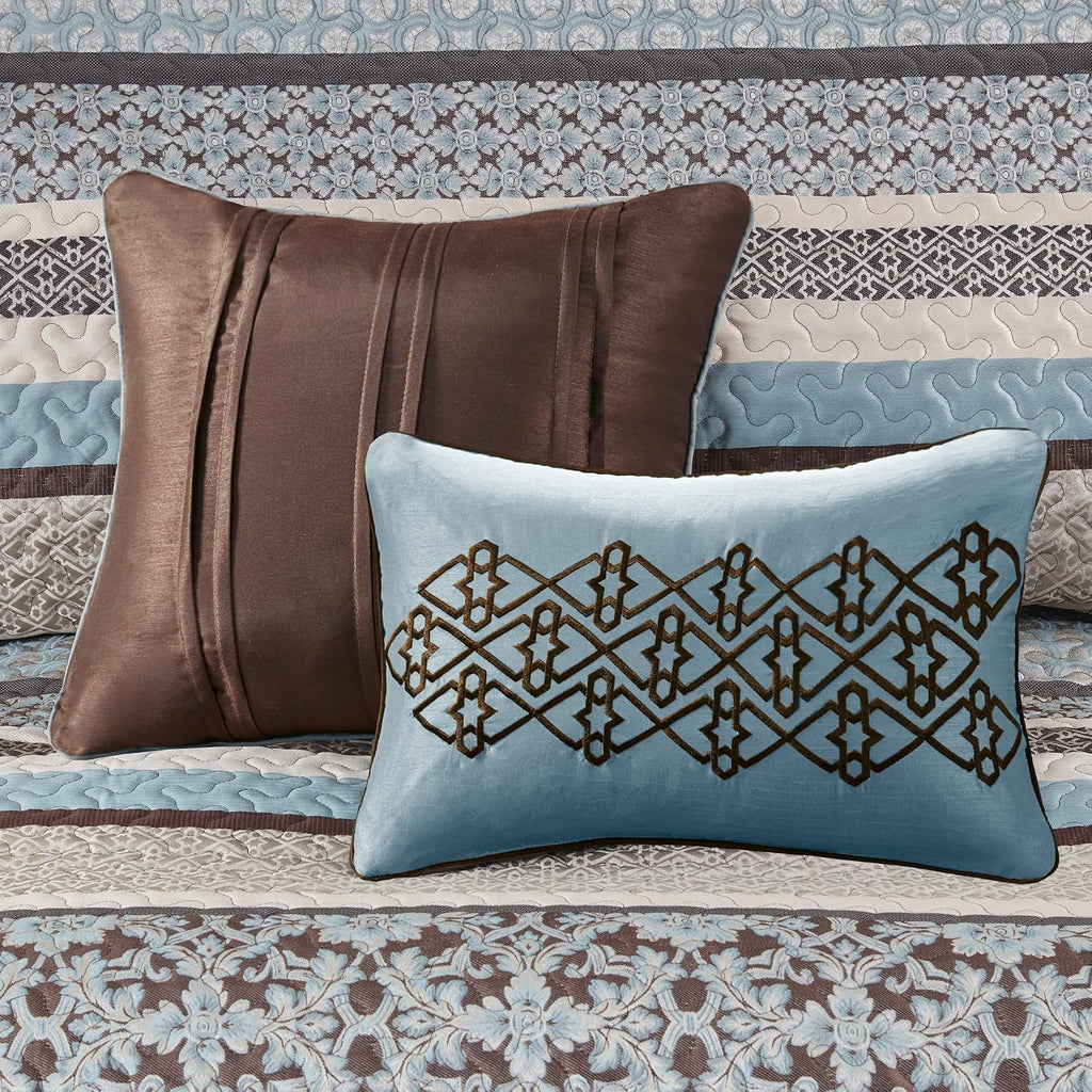 Madison Park Princeton Reversible Quilted Bedspread Set, Solid Reverse Summer Breathable, Lightweight All Season Bedding Layer, Matching Shams, Bedspread King(120'x118'), Blue 5 Piece