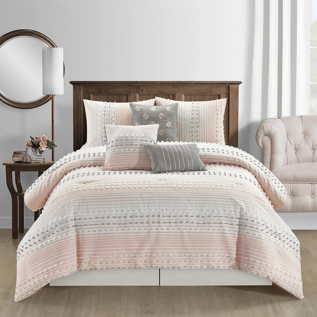 Stratford Park Pink Girls Comforter Set Queen Size, Ultra Soft 7 Piece Clip Bedding Set, Matching Bedskirt, Pillows & Shams