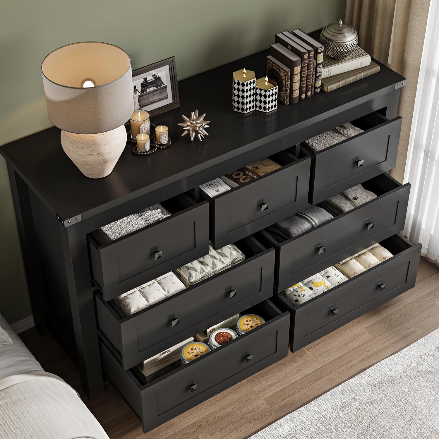 BORNOON 7-Drawer Dresser, Modern Wooden Storage Chest of Drawers, Dresser TV Stand, Wood Drawer Organizer with Metal Handles for Bedroom, Living Room, Hallway