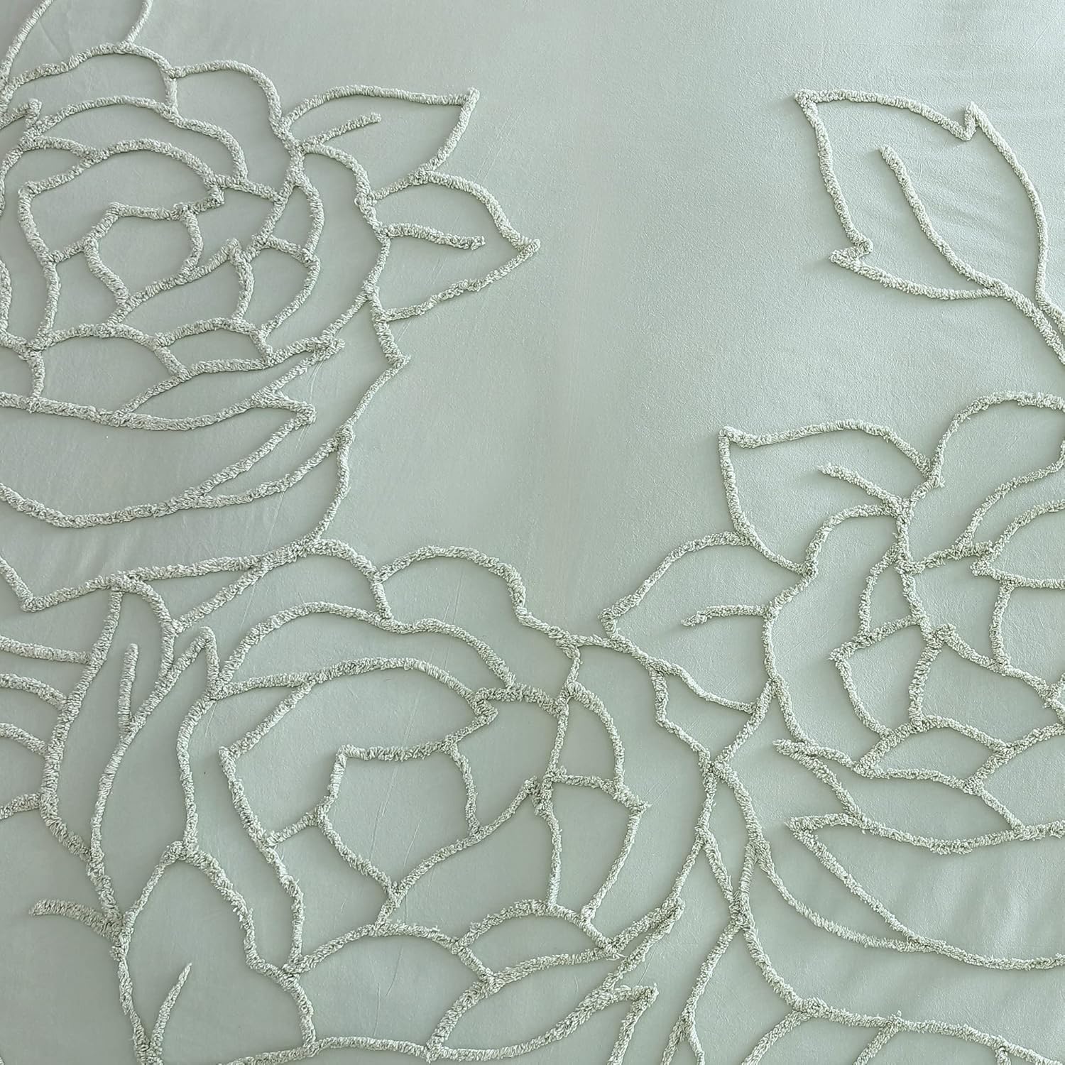 Peri Home 100% Cotton 3-Piece Sage Comforter and Sham Set, Green Chenille Rose, Full/Queen
