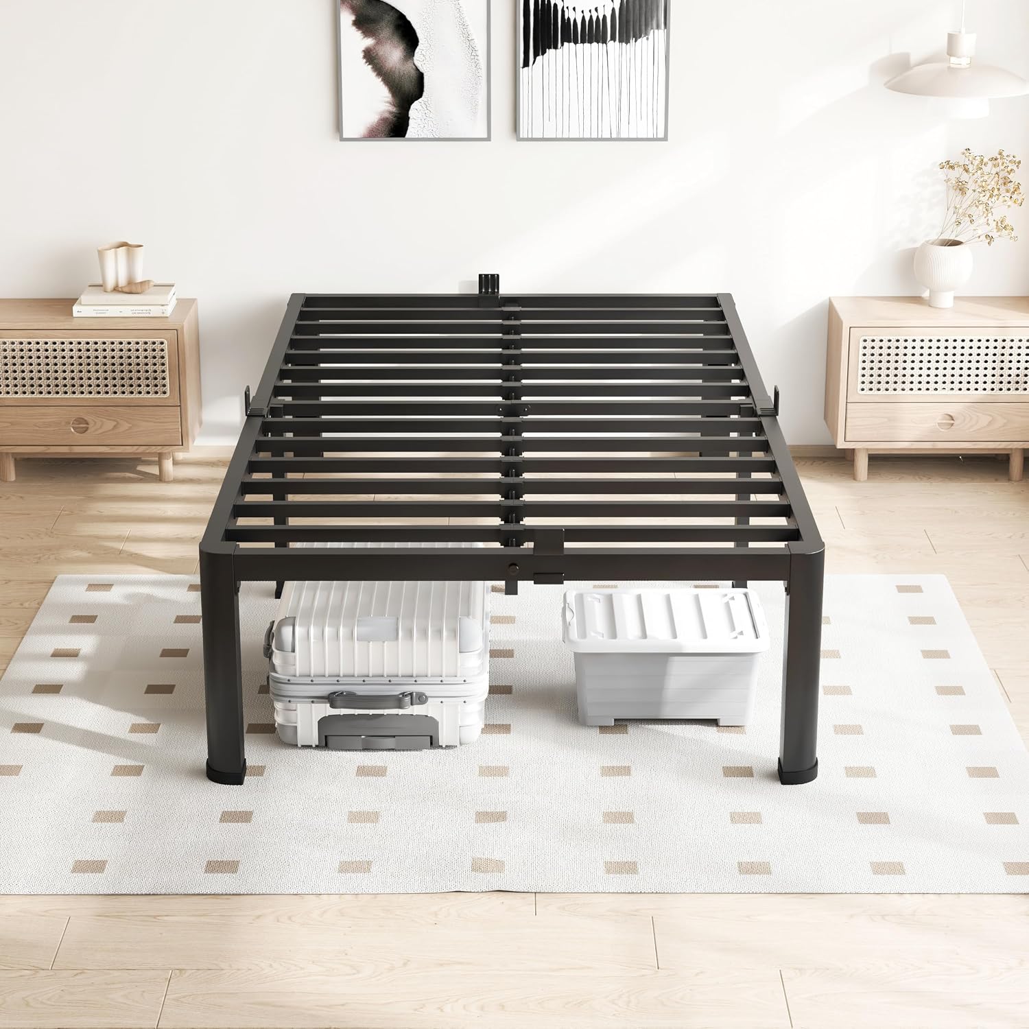 VIPSHOW 18 Inch Twin XL Bed Frame, 3500Lbs Heavy Duty Metal Platform with Round Corner Legs Mattress Slide Stopper, Steel Slat Support No Box Spring Needed, Noise Free, Non-Slip, Easy Assembly