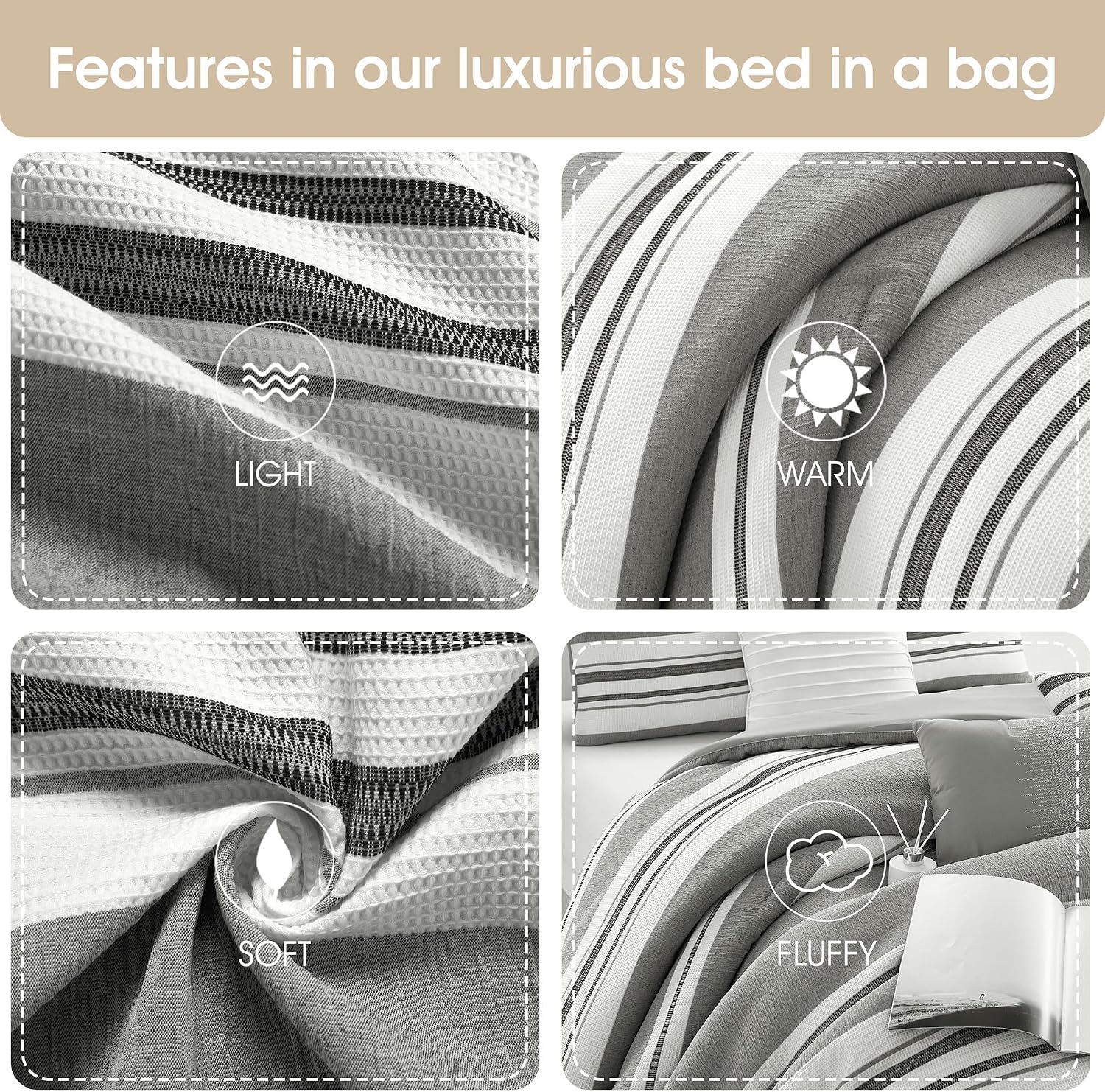 Stratford Park White Grey Comforter Set Queen Size, 7 Piece Geometric Jacquard Bedding Set, Matching Bedskirt, Pillows & Shams, Curtains