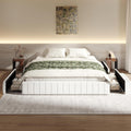 SHA CERLIN King Size Velvet Upholstered Platform Bed Frame with 4 Storage Drawers, Vertical Channel Tufted, Low Profile, Fits Standard Headboards, Wooden Slats Support, Easy Assembly, White