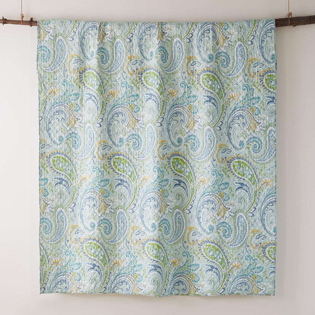 Levtex Home Cortona Paisley Twin Quilt Set, Green, 100% Cotton, Reversible