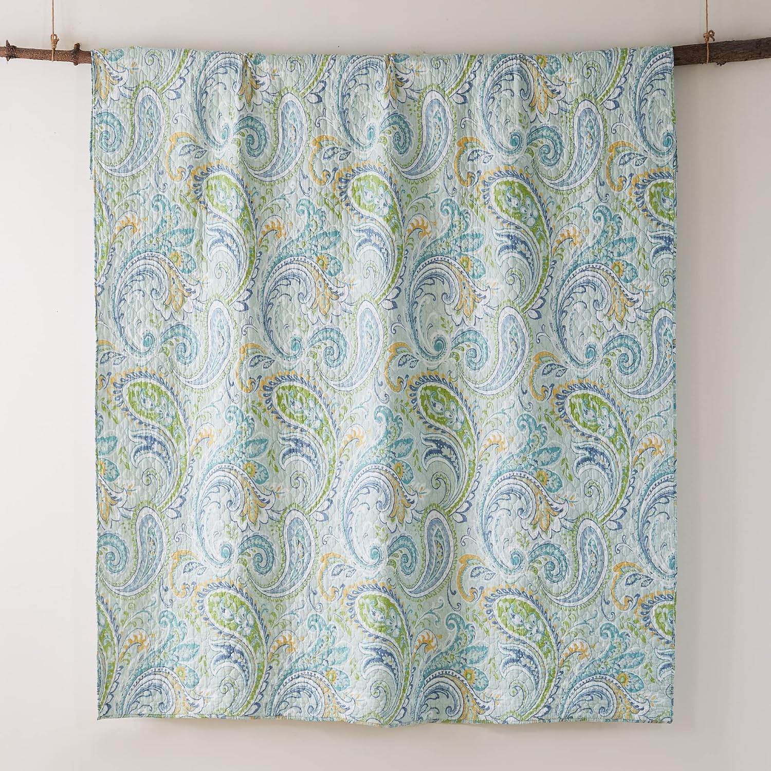 Levtex Home Cortona Paisley Twin Quilt Set, Green, 100% Cotton, Reversible