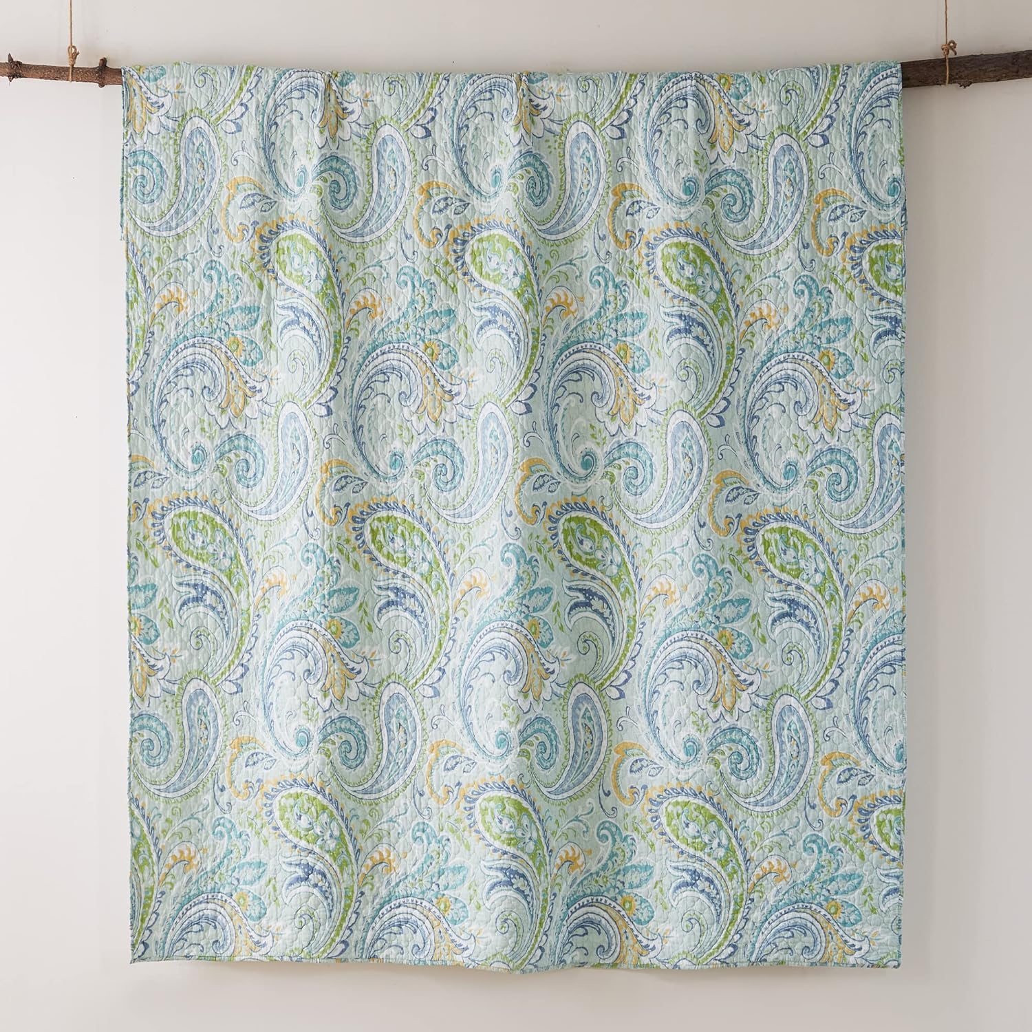 Levtex Home Cortona Paisley King Quilt Set, Green, 100% Cotton, Reversible