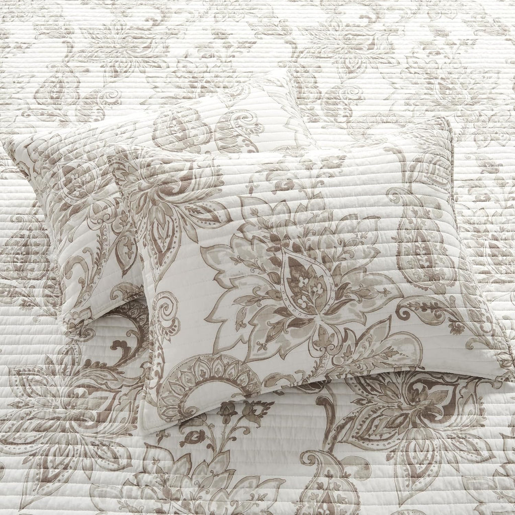 Levtex Home - Bennett Taupe Quilt Set - Twin Quilt and One Standard Sham - Floral Paisley - Taupe and Cream - Quilt (68x86in.) and Sham (20x26in.) - Reversible - Cotton