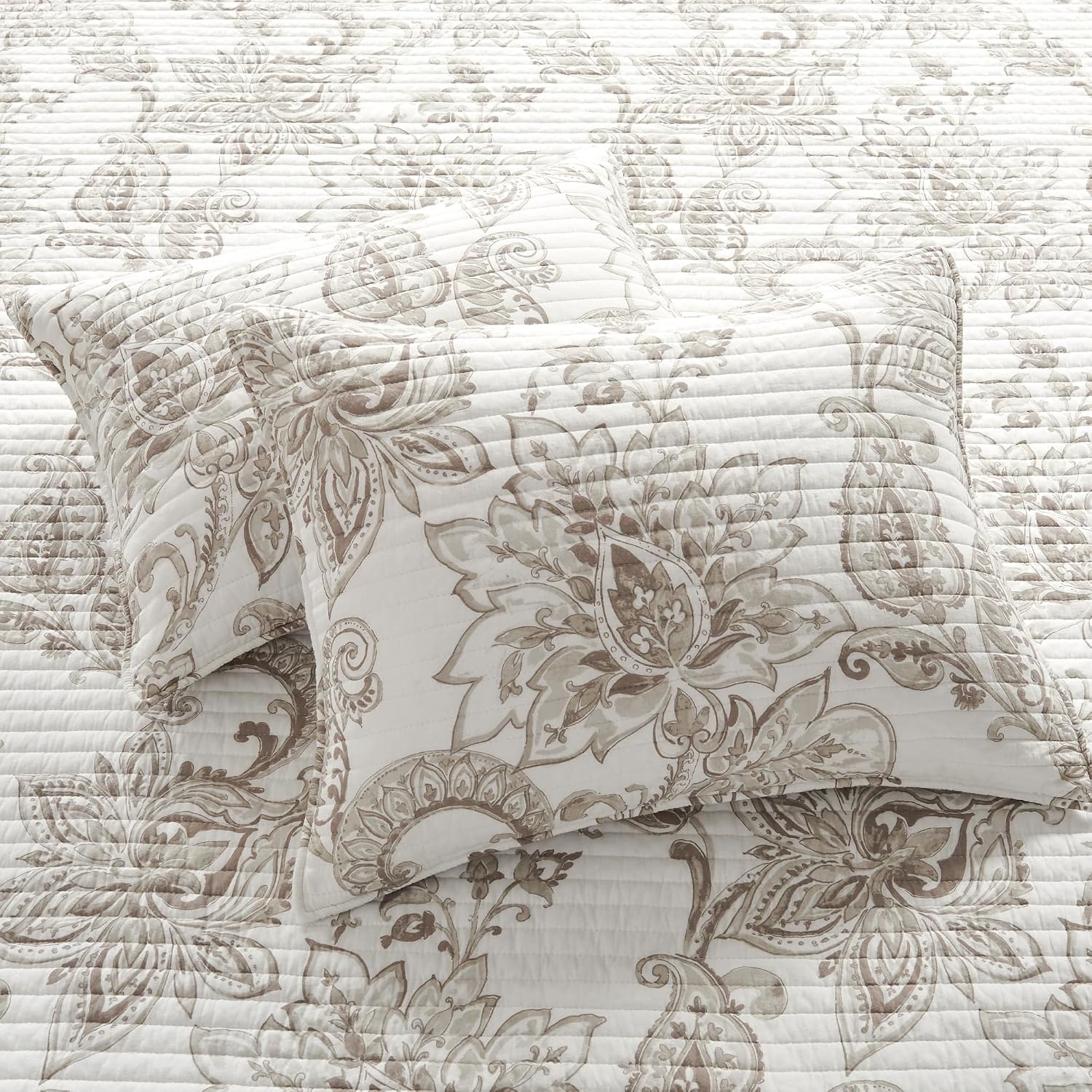 Levtex Home - Bennett Taupe Quilt Set - Twin Quilt and One Standard Sham - Floral Paisley - Taupe and Cream - Quilt (68x86in.) and Sham (20x26in.) - Reversible - Cotton