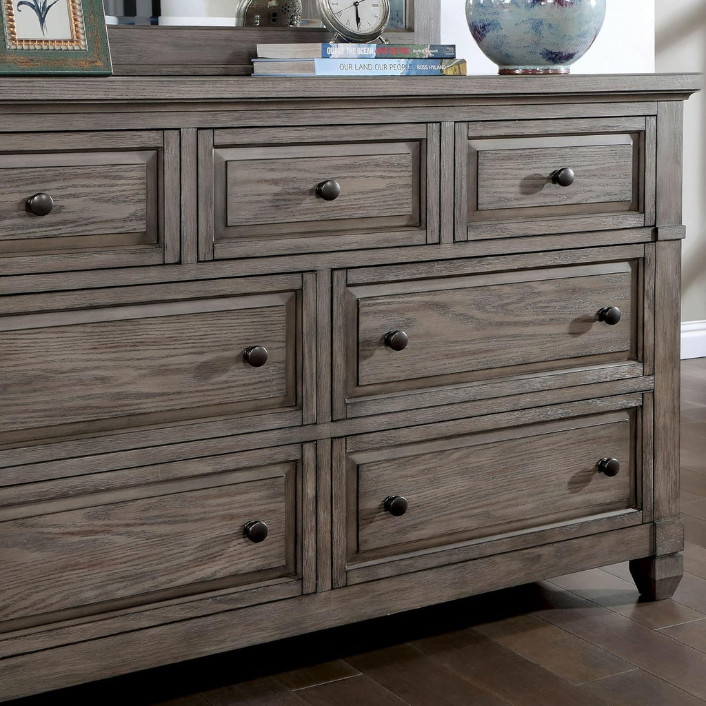 Furniture of America Xephyr Solid Wood 6-Piece Bedroom Set, Queen-Size Bed with Footboard Drawers, Felt-Lined Top & Ball-Bearing Glides, USB Port on Nightstand, Box Spring Required, Warm Gray