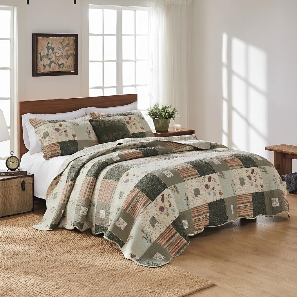 Greenland Home Sedona 100% Cotton Quilt Set, King (5 Piece), Gray