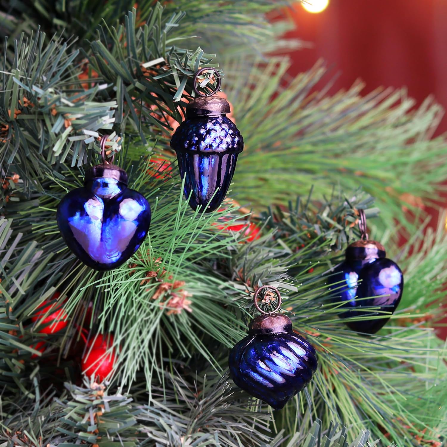 IndianShelf 300 Pieces Blue Glass Vintage Christmas Ornaments Mini Bulk Decorative Ornaments for Halloween, Christmas Tree, New Year, Valentine Day, Holidays, Event and Wedding (25 * 12 Boxes)