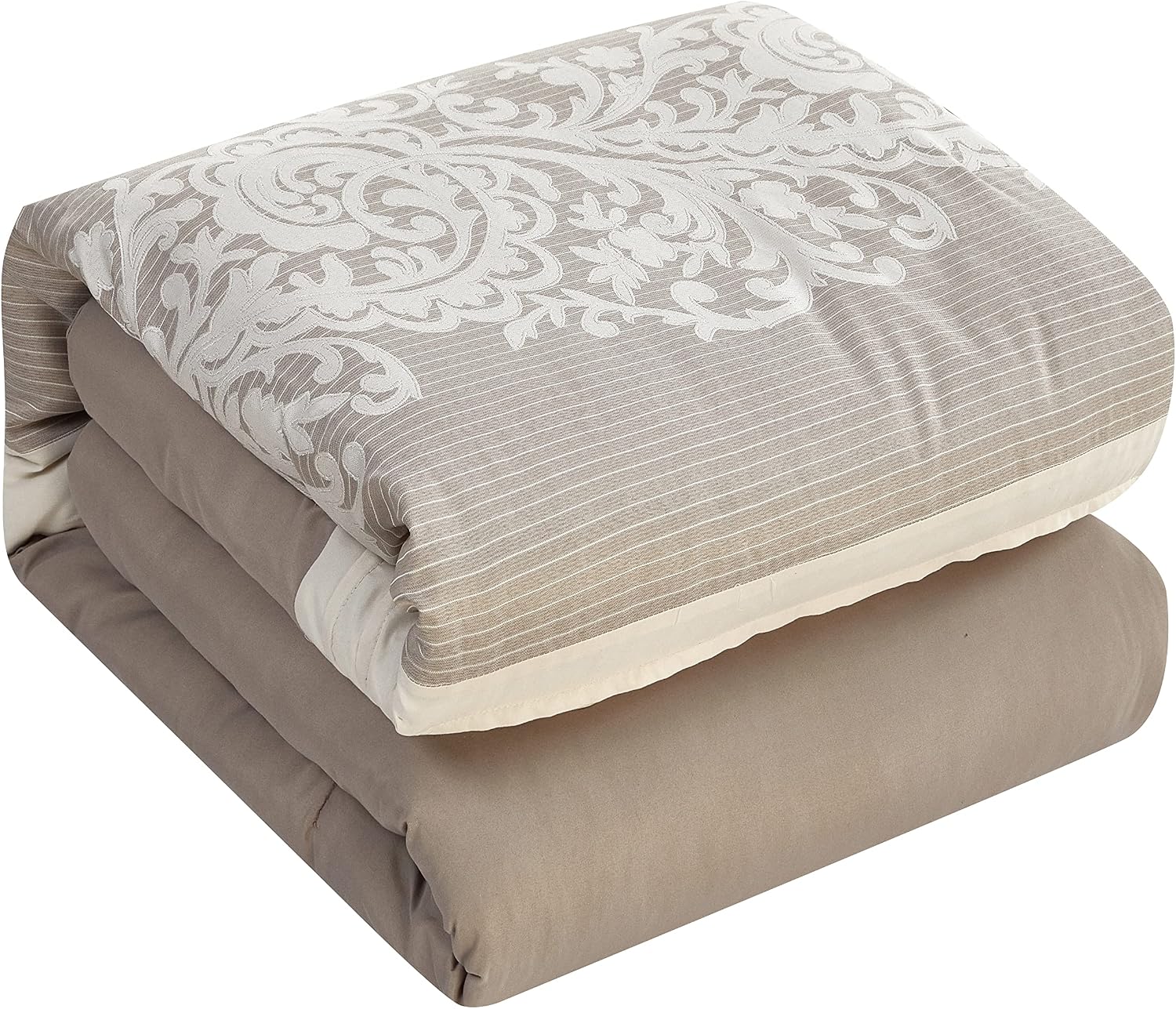 Grand Avenue Taupe Cal King Comforter Set, 7 Piece, Bedding Sets & Collections, Pillow Shams Bedskirt, Jacquard Floral Beddings