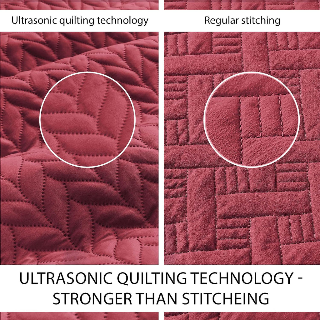 IR Imperial Rooms Twin Quilt Bedding Set (68' x 86') - Bulk Pack of 10 Wholesale for Hotels, Guest Bedroom & Airbnbs - Lightweight Microfiber Reversible Embossed Quilts Bedspreads (Burgundy)