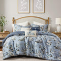 Madison Park Vintage Floral Reversible Comforters Set King Size Bed, All Season, Down Alternative Bedding Comforter, Bedskirt, Pillows, Shams, Blue 7 Piece