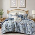 Madison Park Vintage Floral Reversible Comforters Set, Cal King Size Bed, All Season, Down Alternative Bedding Comforter, Bedskirt, Pillows, Shams, Blue 7 Piece