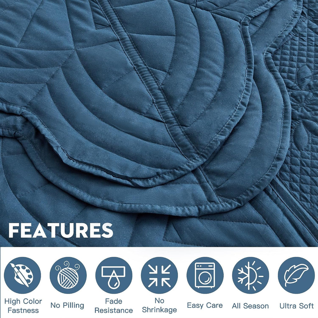 DaisyHuang Oversized Bedspread - King Size Bedding Cover - Modern & Contemporary Coverlet Set, Real Stitching, Reversible, Lightweight, 5 Piece, Navy