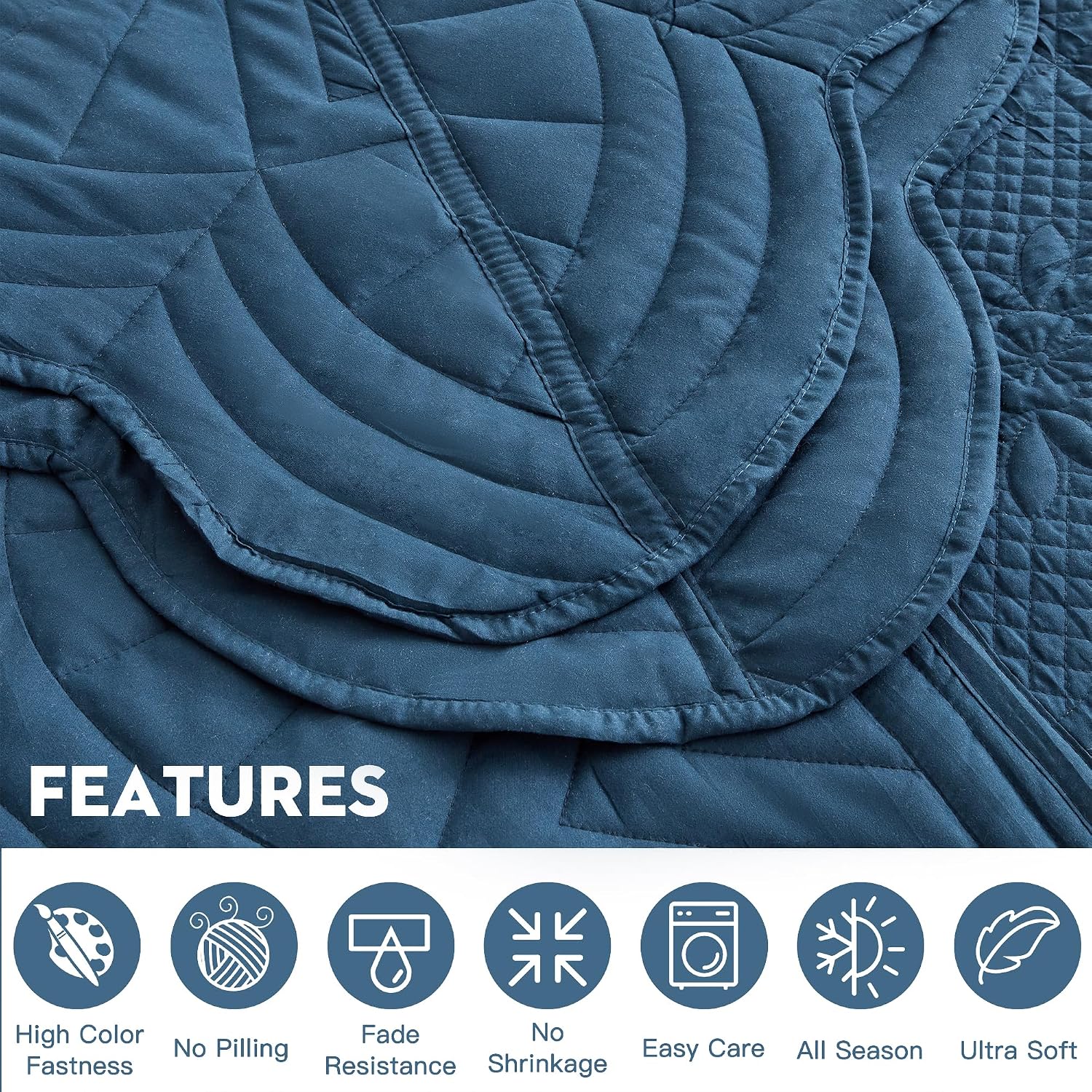 DaisyHuang Oversized Bedspread - King Size Bedding Cover - Modern & Contemporary Coverlet Set, Real Stitching, Reversible, Lightweight, 5 Piece, Navy