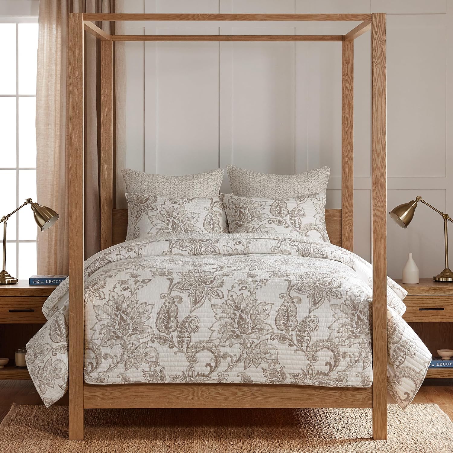 Levtex Home - Bennett Taupe Quilt Set - Twin Quilt and One Standard Sham - Floral Paisley - Taupe and Cream - Quilt (68x86in.) and Sham (20x26in.) - Reversible - Cotton