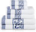 Superior 6-Piece Cotton Towel Set, Decorative Greek Pattern, Home Essentials, Absorbent Towels, Bathroom Decor, Spa, Resort, Includes 2 Hand, 2 Face and 2 Bath Towels, Athens Collection, Navy Blue
