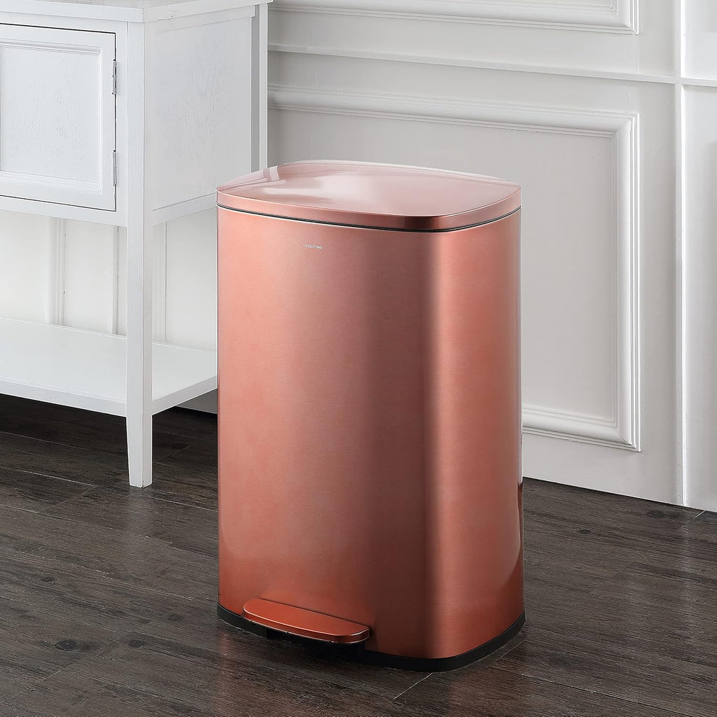 happimess HPM1006D Connor Rectangular 13-Gallon Trash Can with Soft-Close Lid and Free Mini Trash Can, Fingerprint Resistant, Modern, Minimalistic for Home, Kitchen, Office, Bathroom, Rose Gold