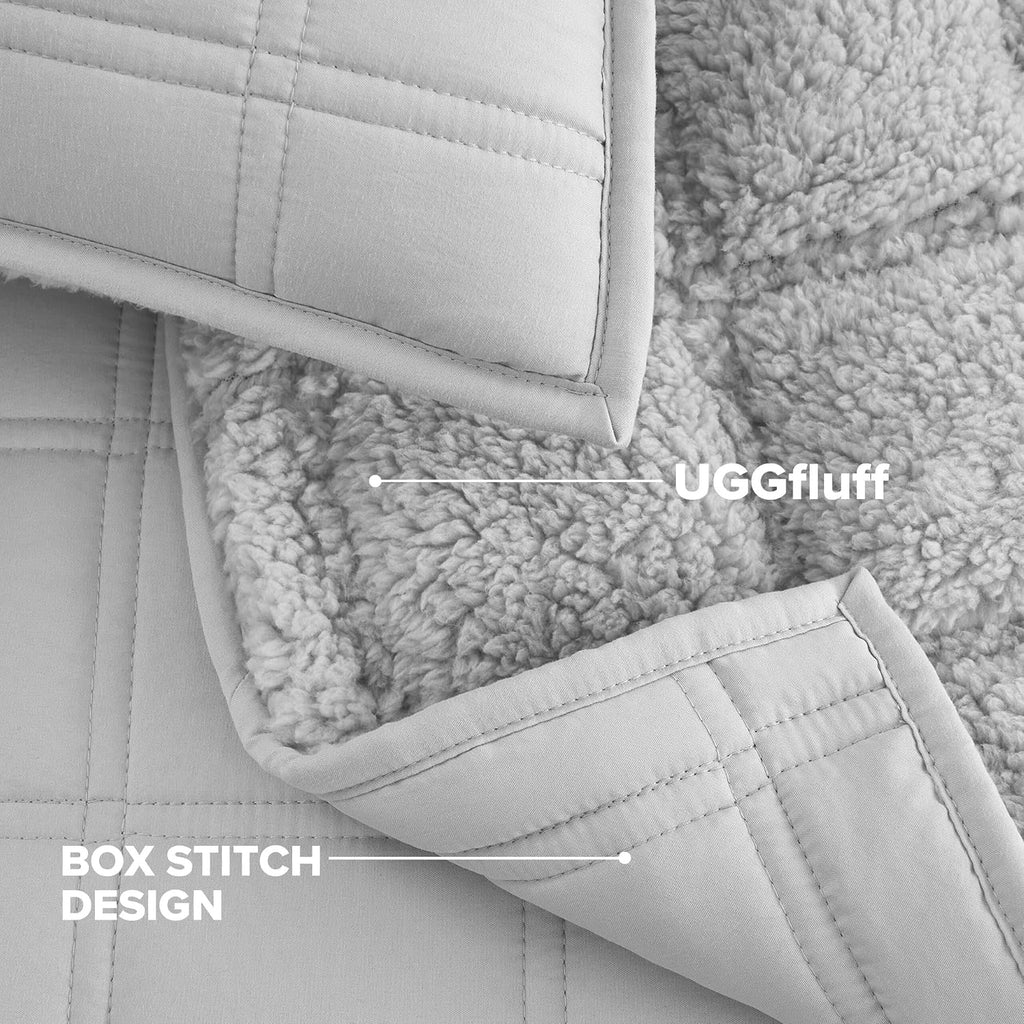 UGG King Quilt Set with 2 Pillow Shams – 3 Piece Lightweight All-Season Bedspread, Ultra-Soft Fluffy Reversible Quilt Set for Apartment, Home & Modern Bedroom Decor, Light Gray(Gizelle)