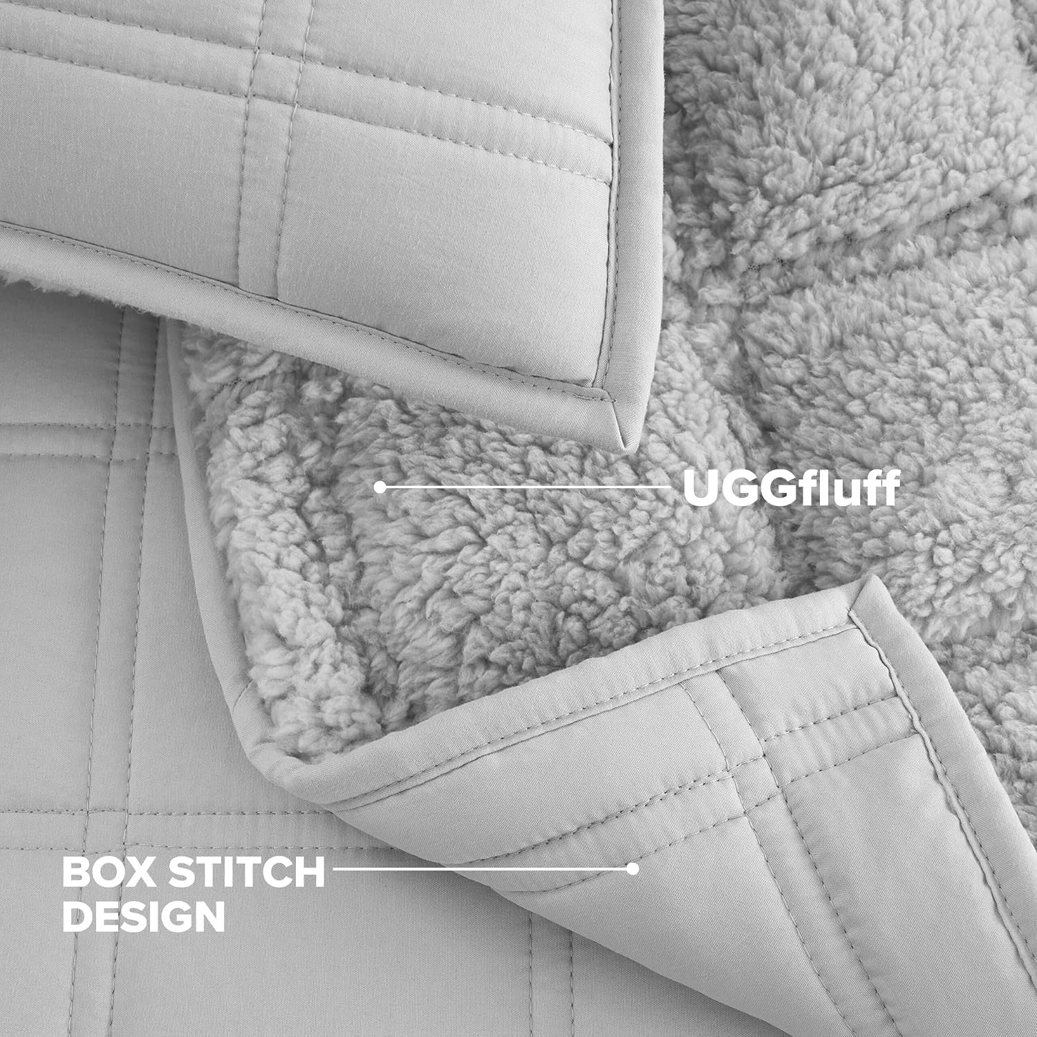 UGG King Quilt Set with 2 Pillow Shams – 3 Piece Lightweight All-Season Bedspread, Ultra-Soft Fluffy Reversible Quilt Set for Apartment, Home & Modern Bedroom Decor, Light Gray(Gizelle)