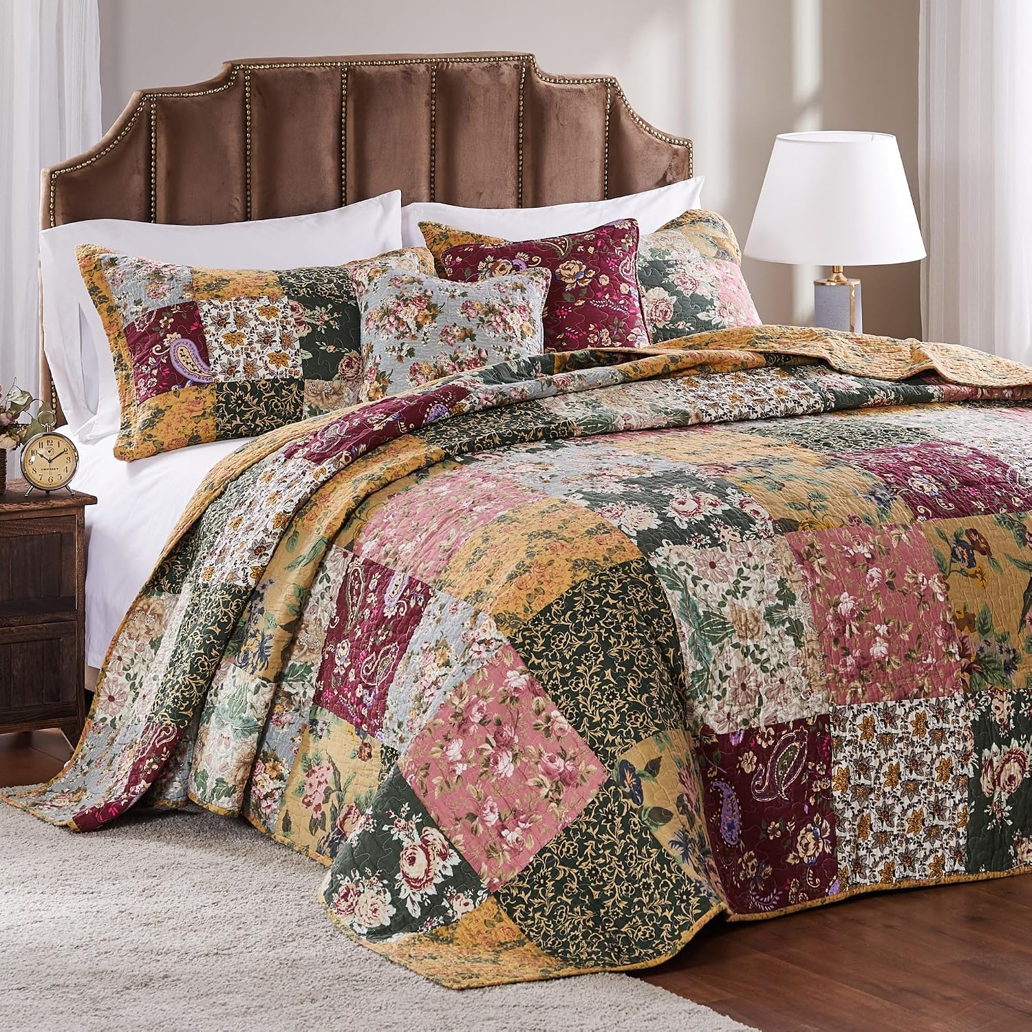 Greenland Home Antique Chic 100% Cotton Authentic Patchwork Quilt Set, with Bedspread Coverage, 3-Piece Jumbo King