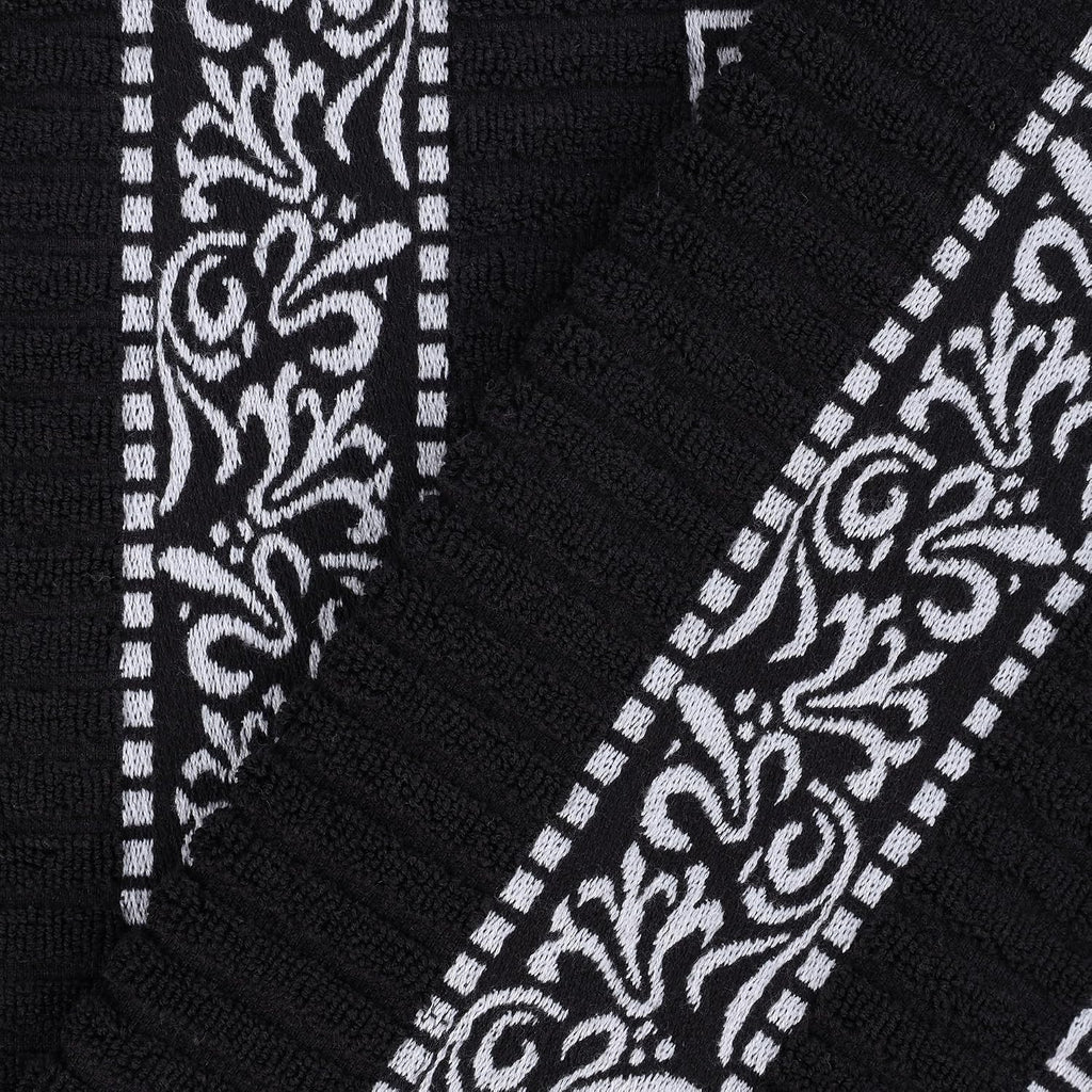 Superior 6-Piece Cotton Towel Set, Decorative Greek Pattern, Home Essentials, Absorbent Towels, Bathroom Decor, Spa, Resort, Includes 2 Hand, 2 Face and 2 Bath Towels, Athens Collection, Black-White