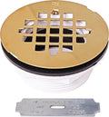 Westbrass D206P-5-01 2' No-Caulk PVC Compression Shower Drain with 4-1/4' Round Grid Cover, Polished Brass (5-Pack)