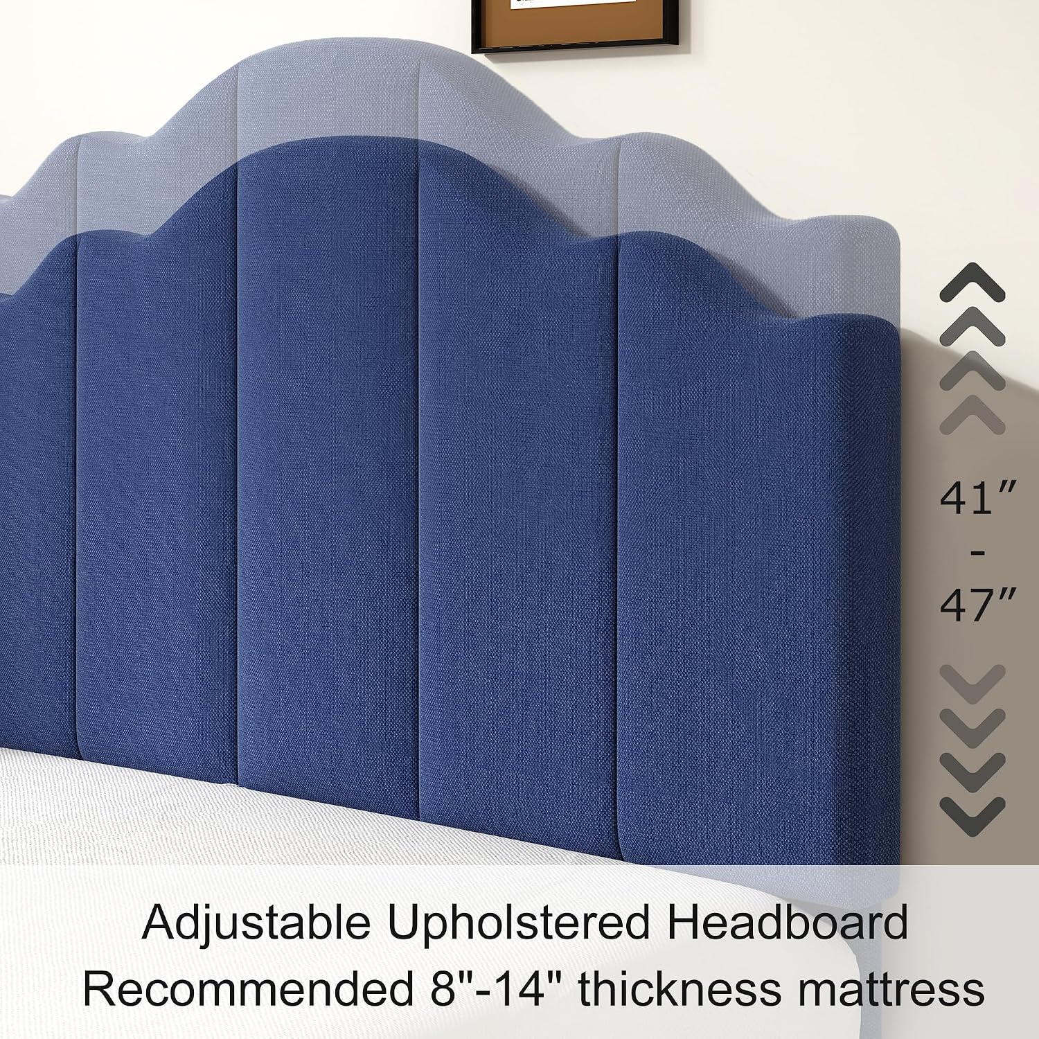VECELO Twin Size Upholstered Platform Bed Frame with Adjustable Headboard, Wood Slat Support and Noise-Free, No Box Spring Needed, Easy Assembly, Dark Blue