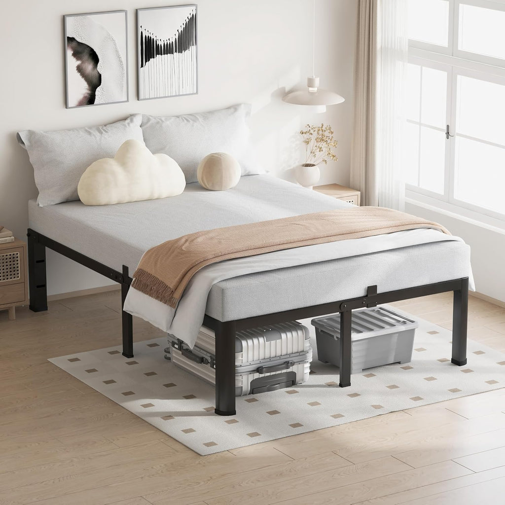 VIPSHOW 20 Inch Full Size Bed Frame, 3500Lbs Heavy Duty Metal Platform with Round Corner Legs Mattress Slide Stopper, Steel Slat Support No Box Spring Needed, Noise Free, Non-Slip, Easy Assembly